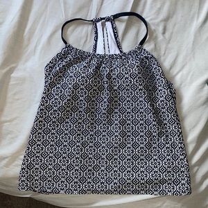 Black + white tankini bathing suit top